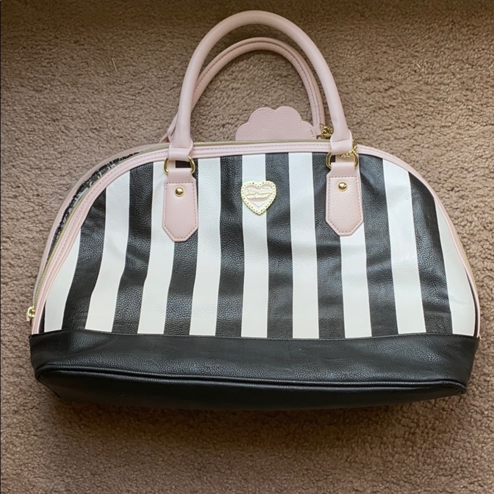 Betsey Johnson Large Dome Purse in Pink and White